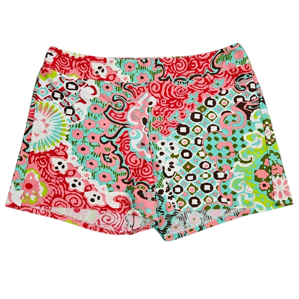 Jude Connally Shorts Size M Nylon Spandex Pull On Stretch Green Pink Floral USA